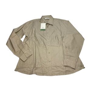 Cutter & Buck Shirt Women's XL Khaki Collared Long Sleeve Classic Fit Button-Up